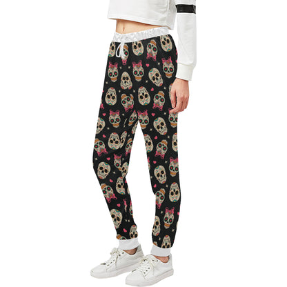 Sugar Skull Pink Bow Themed Print Unisex Sweatpants