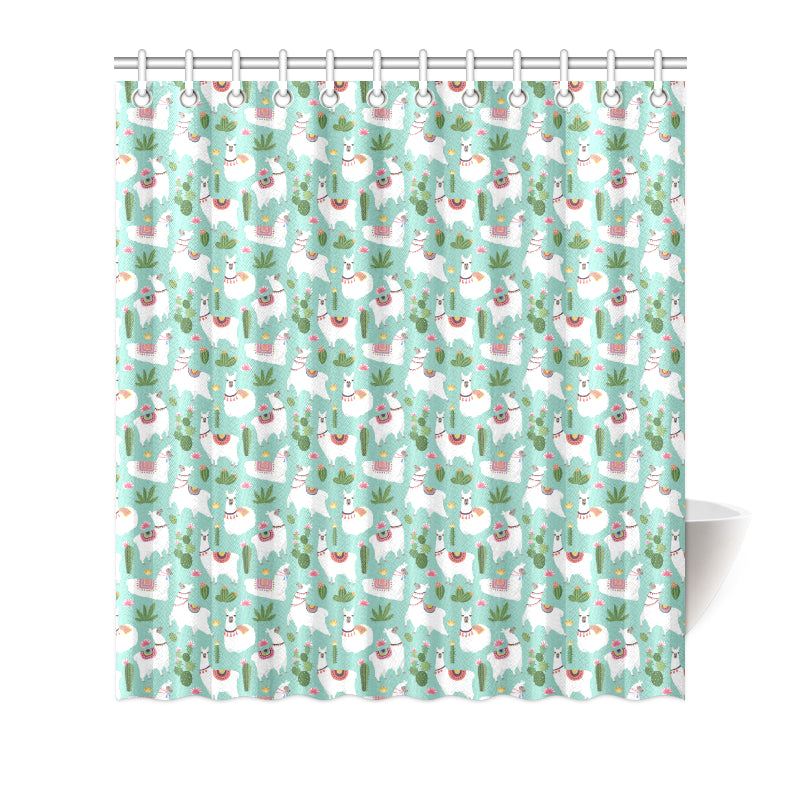 Llama with Cactus Themed Print Shower Curtain