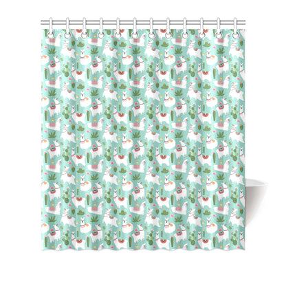 Llama with Cactus Themed Print Shower Curtain