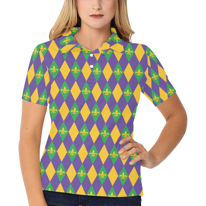 Mardi Gras Pattern Print Design 05 Women's Polo Shirt