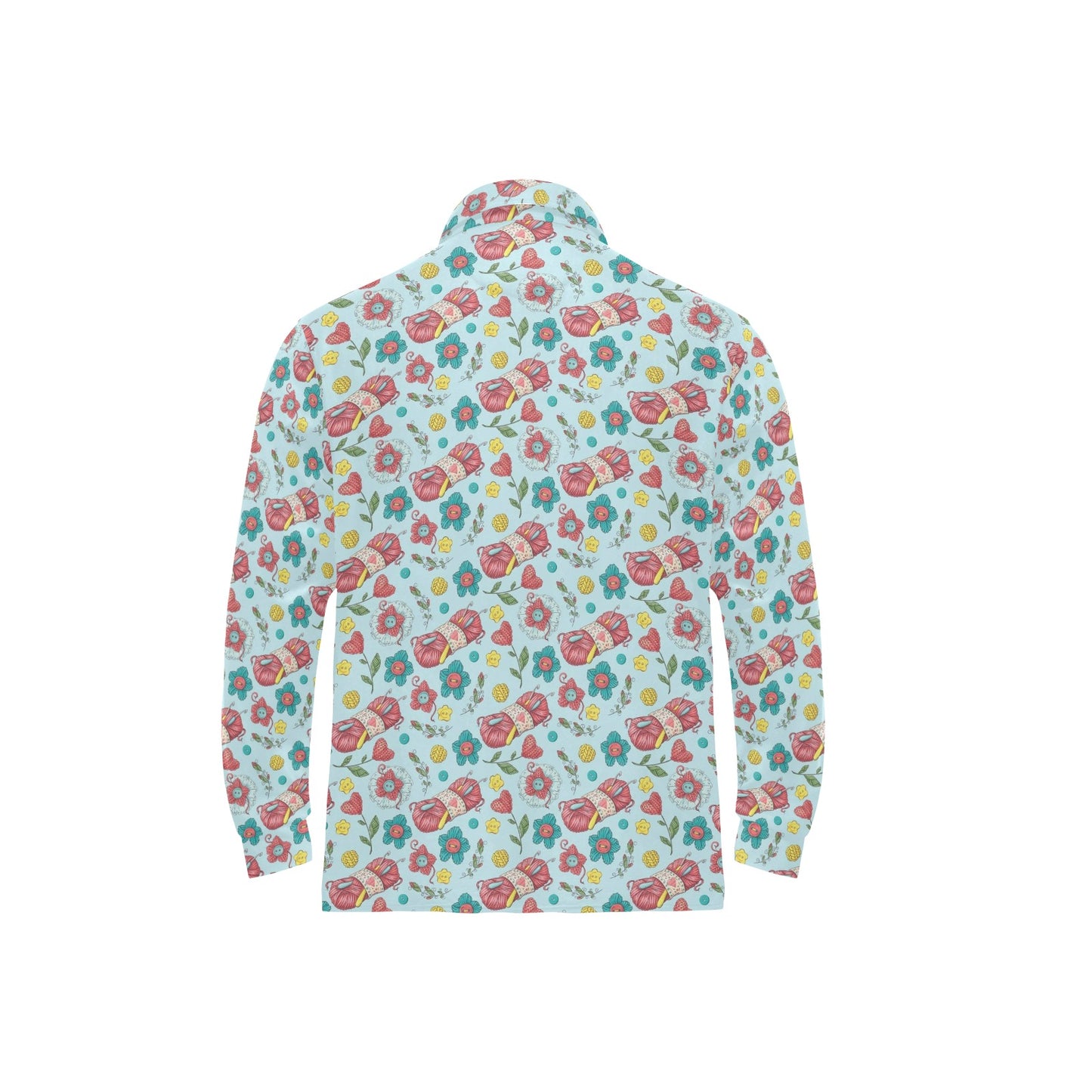 Crochet Pattern Print Design 01 Long Sleeve Polo Shirt For Men's