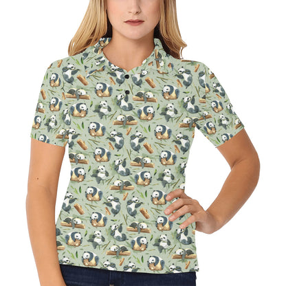 Panda Bear Design Bamboo Print Women's Polo Shirt