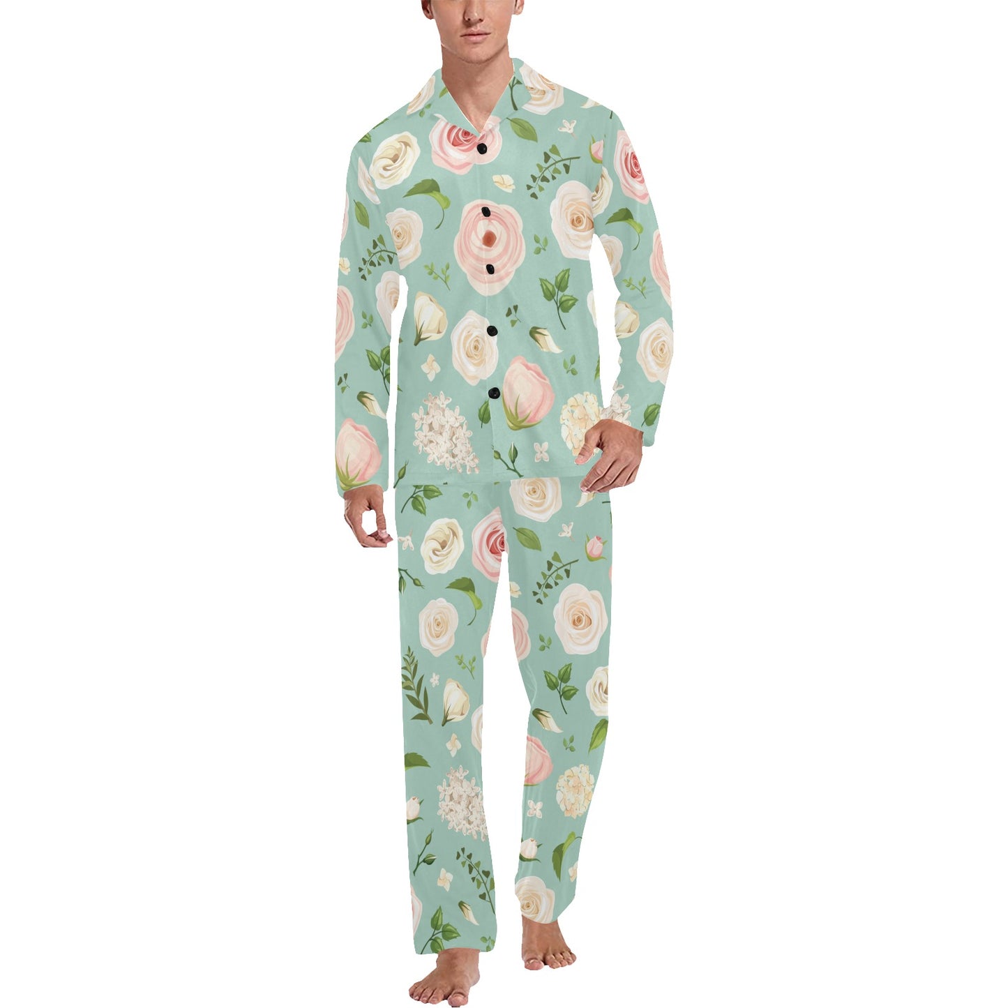 Lisianthus Pattern Print Design 01 Men's Long Pajama Set
