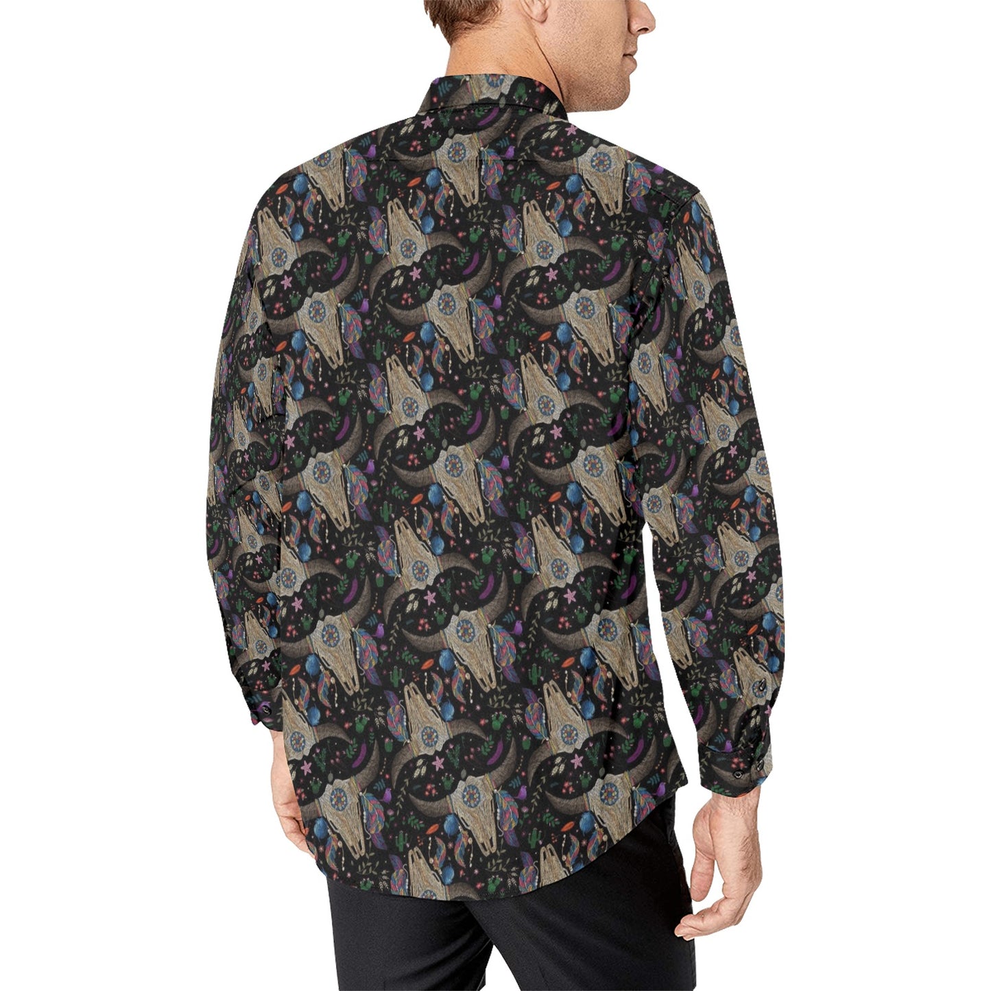 Buffalo Head Print Design LKS401 Men's Long Sleeve Dress Shirt