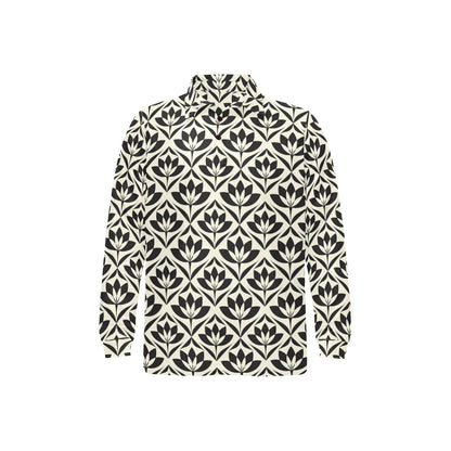 Lotus Pattern Print Long Sleeve Polo Shirt For Men's