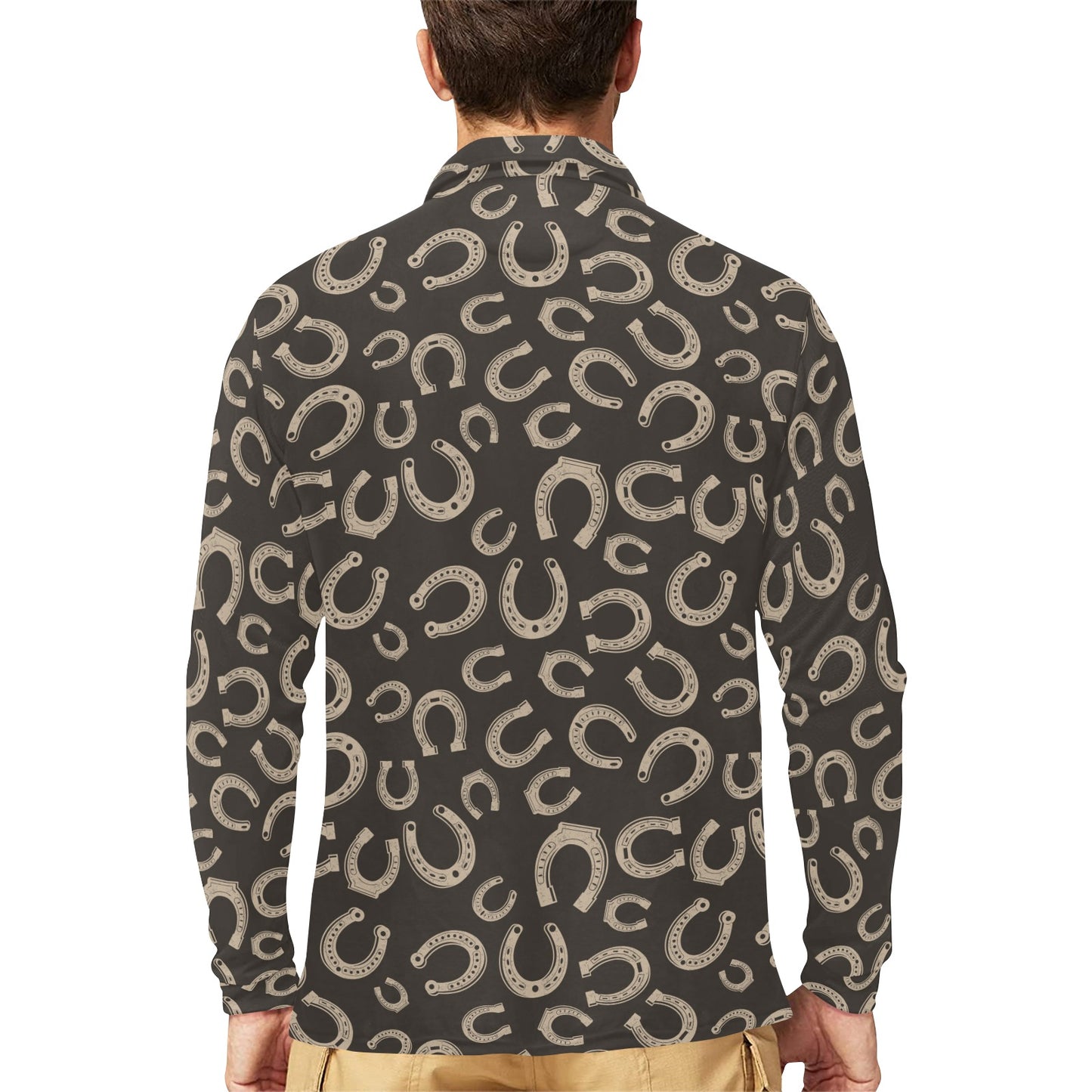 Horseshoe Print Design LKS303 Long Sleeve Polo Shirt For Men's