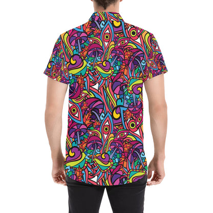 Trippy Print Design LKS302 Men Short Sleeve Button Up Shirt