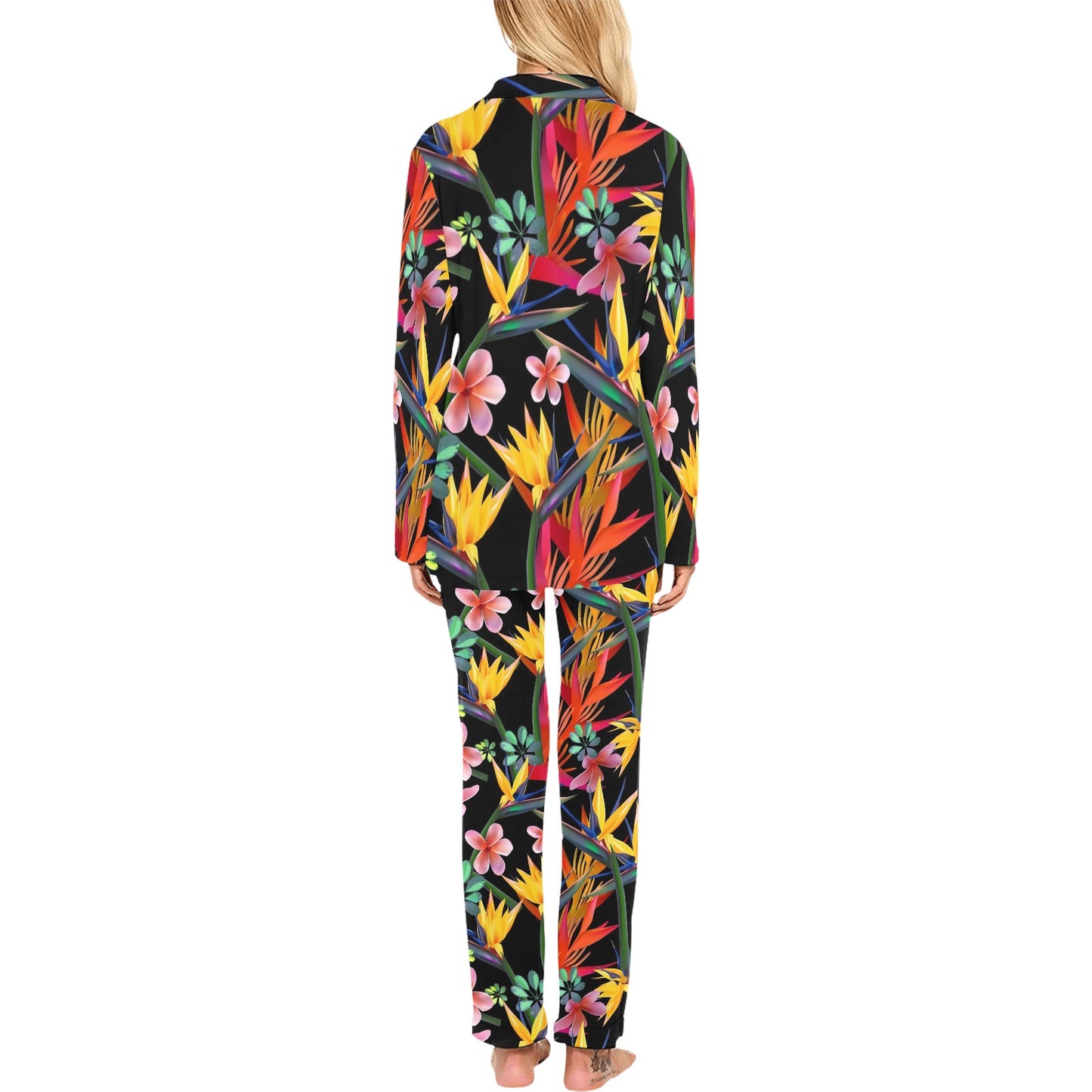 Tropical Flower Pattern Print Design TF015 Women's Long Pajama Set