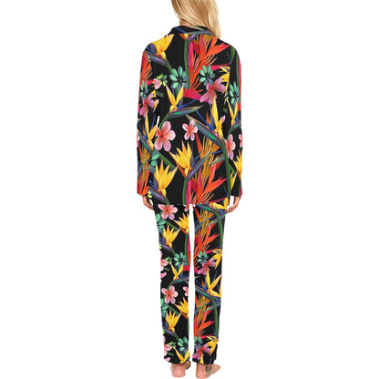 Tropical Flower Pattern Print Design TF015 Women's Long Pajama Set