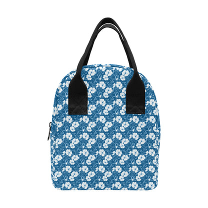 Hibiscus Blue Flower Hawaiian Print Insulated Lunch Bag