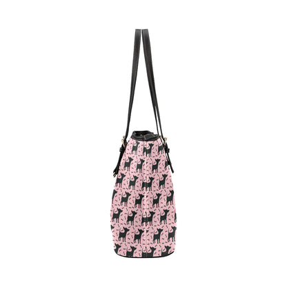 Chihuahua Pink Print Pattern Leather Tote Bag