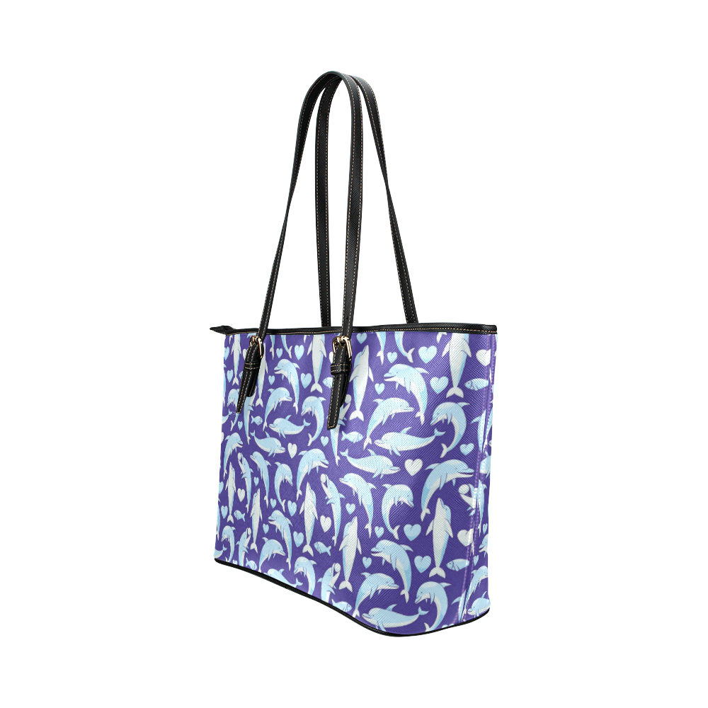 Dolphin Smile Print Pattern Leather Tote Bag