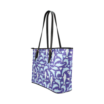 Dolphin Smile Print Pattern Leather Tote Bag