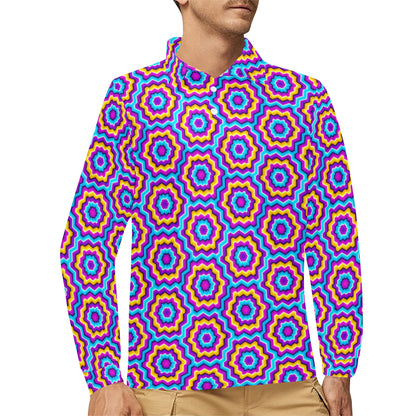 Optical illusion Techno Movement Long Sleeve Polo Shirt For Men's