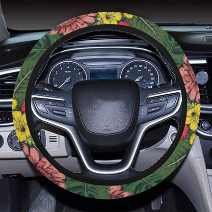 Summer Floral Print Design LKS305 Steering Wheel Cover with Elastic Edge