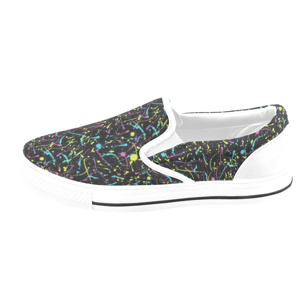 Splatter Multicolor Print Design LKS302 White Slip Ons Canvas Women's Shoes