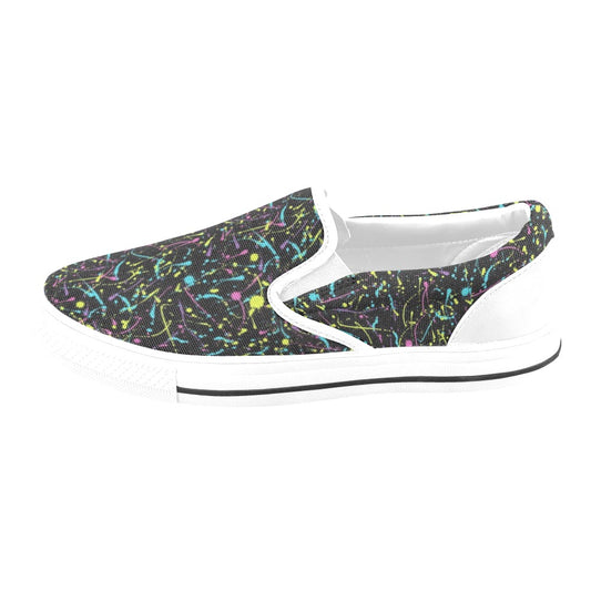 Splatter Multicolor Print Design LKS302 White Slip Ons Canvas Women's Shoes