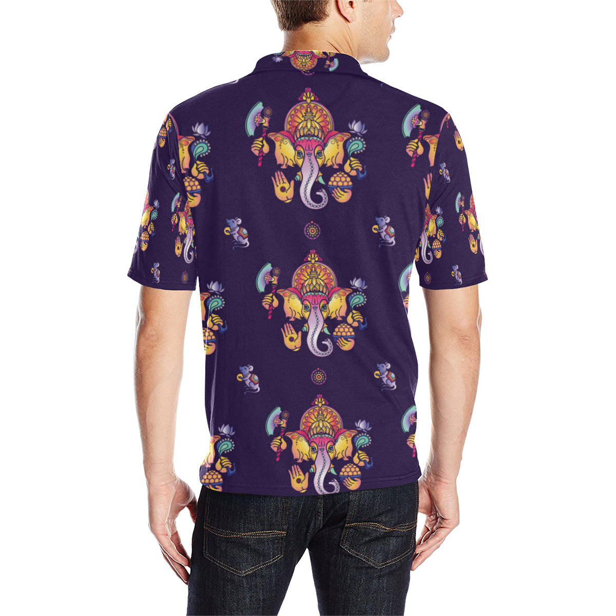 Ganesha Pattern Print Design 04 Men Polo Shirt