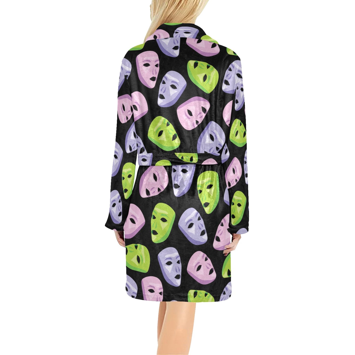 Acting Mask Pattern Print Design 04 Women's Fleece Robe