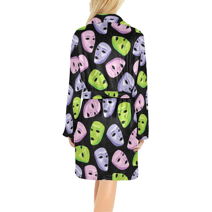 Acting Mask Pattern Print Design 04 Women's Fleece Robe