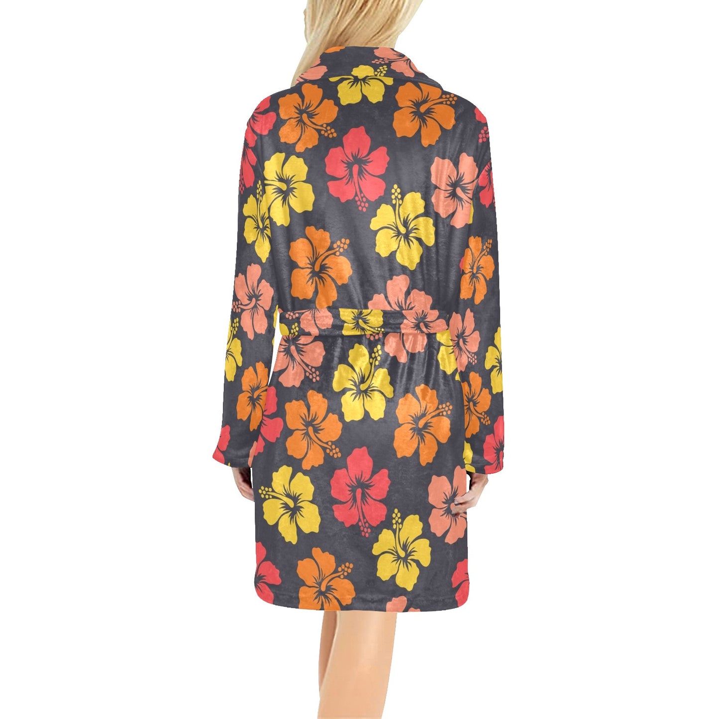 Hibiscus Pattern Print Design HB024 Women's Fleece Robe