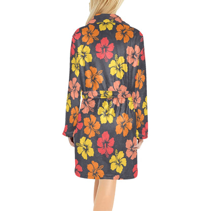 Hibiscus Pattern Print Design HB024 Women's Fleece Robe