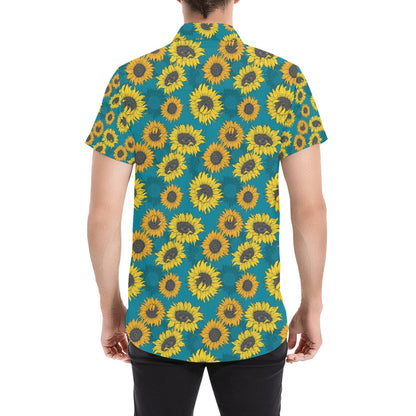 Sunflower Print Design LKS301 Men Short Sleeve Button Up Shirt