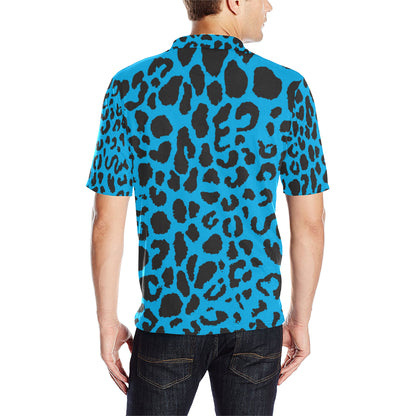 Cheetah Blue Print Pattern Men Polo Shirt