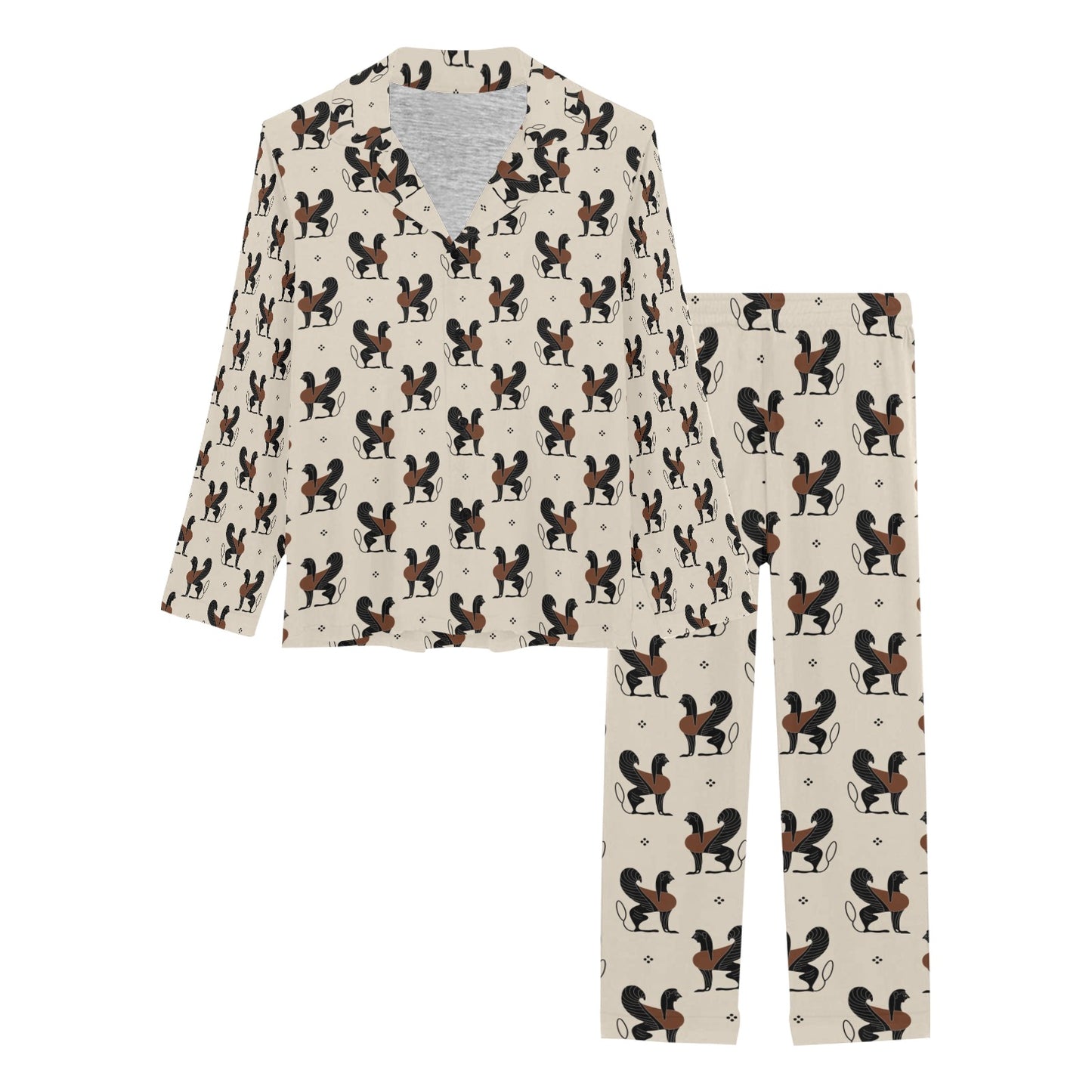 Ancient Greek Print Design LKS3010 Women's Long Pajama Set