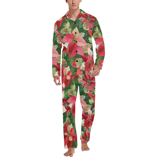 Poinsettia Pattern Print Design POT03 Men's Long Pajama Set