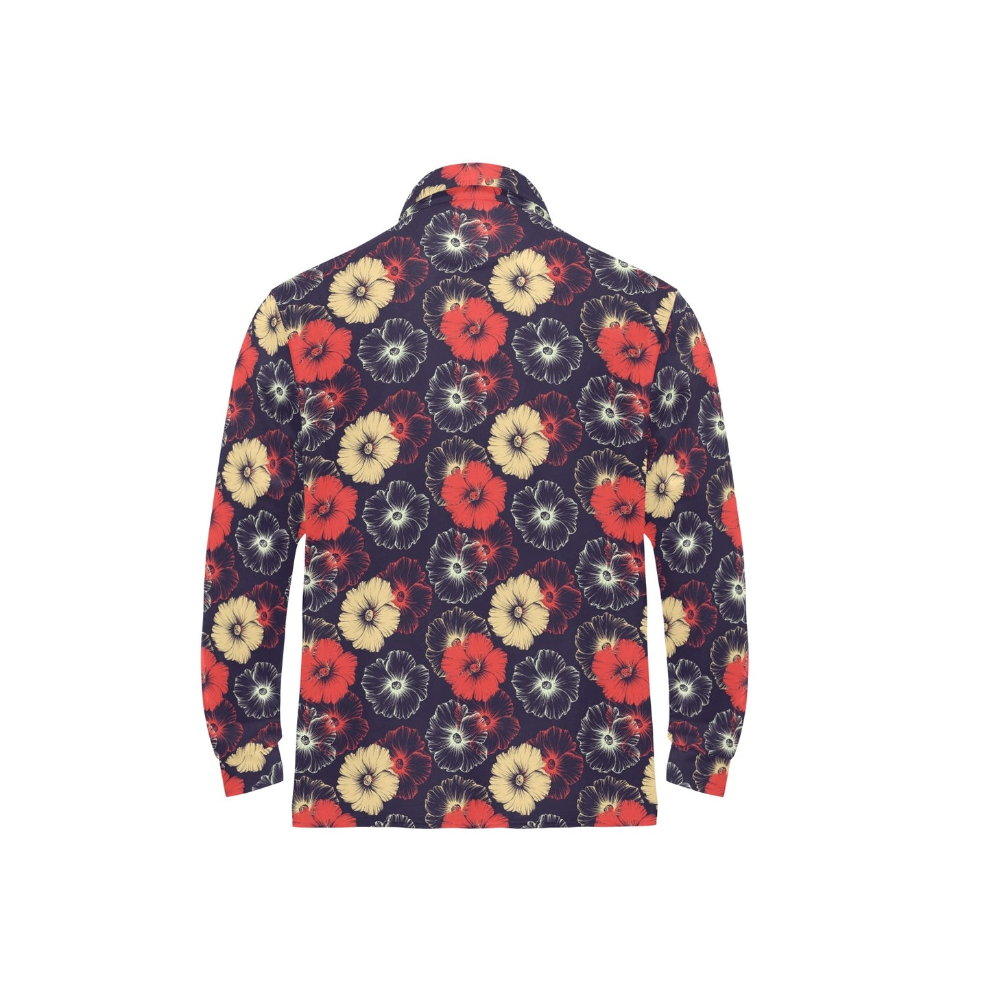Tropical Flower Print Design LKS302 Long Sleeve Polo Shirt For Men's