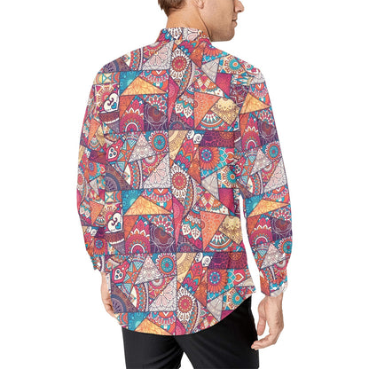 Patchwork Print Design LKS401 Men's Long Sleeve Dress Shirt