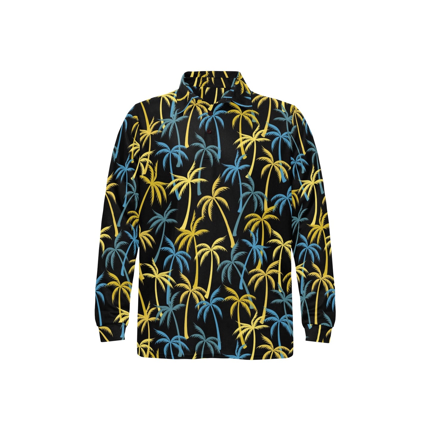 Palm Tree Pattern Long Sleeve Polo Shirt For Men's