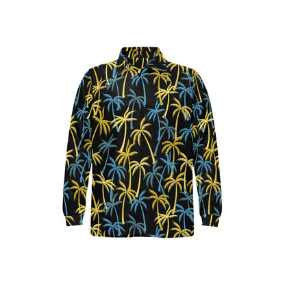 Palm Tree Pattern Long Sleeve Polo Shirt For Men's