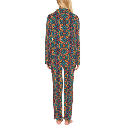 Ethnic Style Print Pattern Women's Long Pajama Set