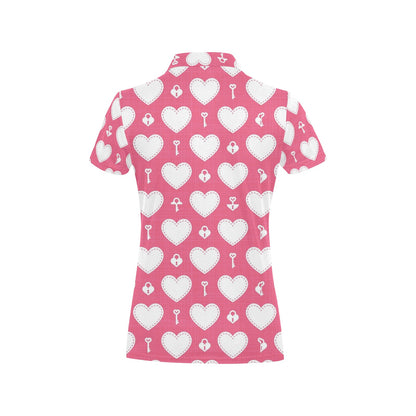 Heart Key Pattern Print Design HE09 Women's Polo Shirt