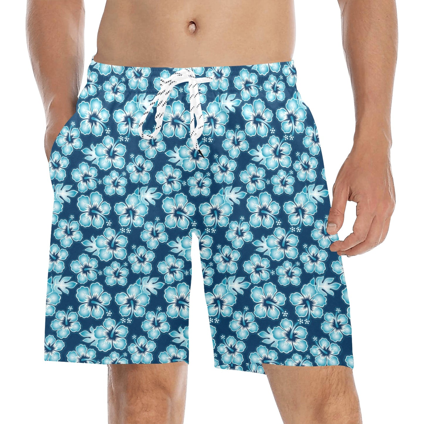 Hibiscus Flower Hawaiian Themed Men's Swim Trunks Beach Shorts