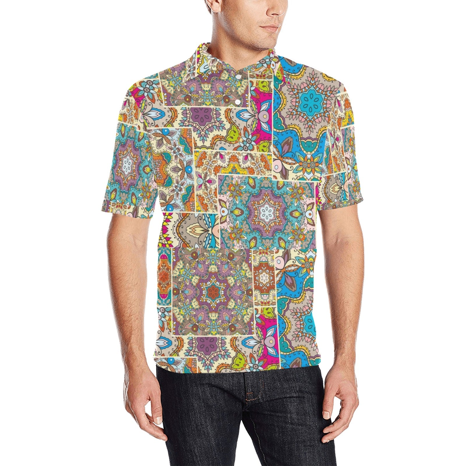 Patchwork Print Design LKS402 Men Polo Shirt