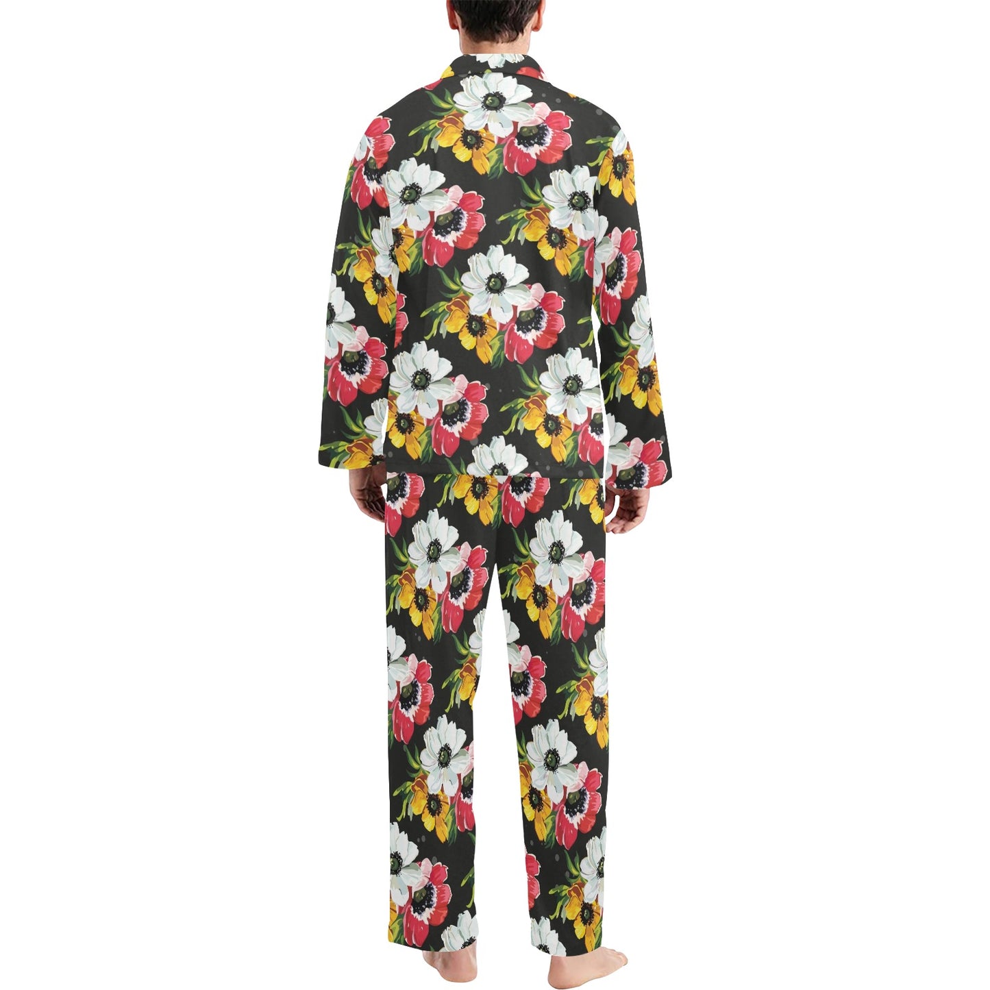 Anemone Pattern Print Design AM07 Men's Long Pajama Set