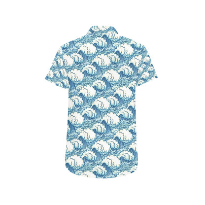 Wave Japan Style Print Design LKS304 Men Short Sleeve Button Up Shirt