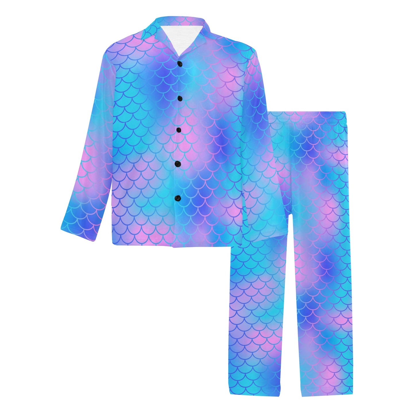 Mermaid Scales Pattern Print Design 04 Men's Long Pajama Set