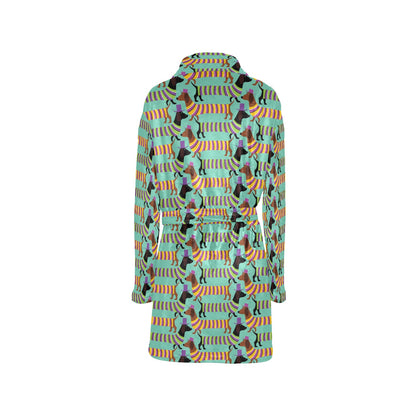 Dachshund Pattern Print Design 05 Women's Fleece Robe