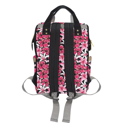Flower Hawaiian Pink Red  Hibiscus Print Diaper Bag Backpack