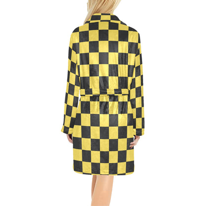 Checkered Yellow Pattern Print Design 03 Women's Fleece Robe