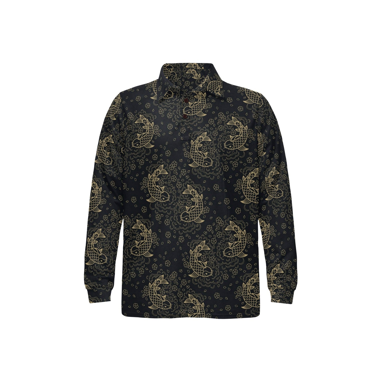 KOI Fish Pattern Print Design 02 Long Sleeve Polo Shirt For Men's