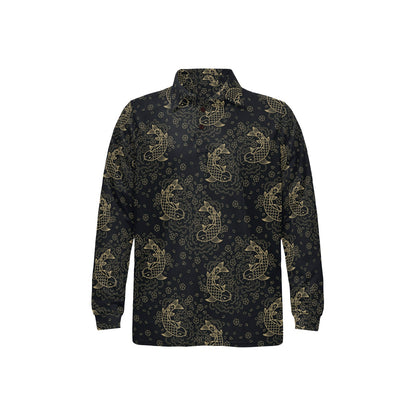 KOI Fish Pattern Print Design 02 Long Sleeve Polo Shirt For Men's