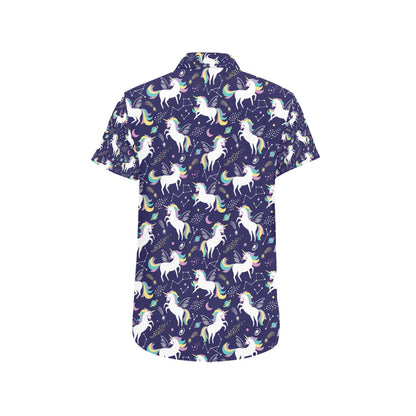 Unicorn Print Design LKS305 Men Short Sleeve Button Up Shirt