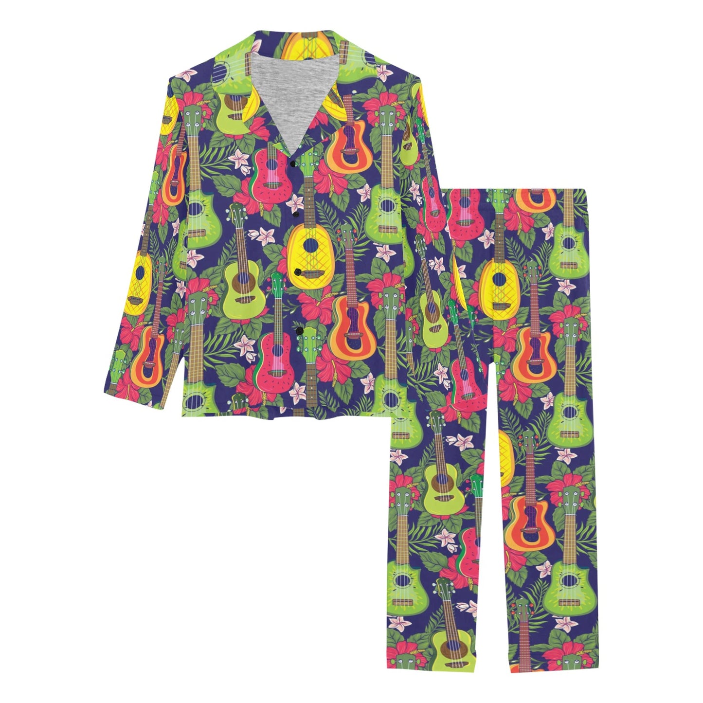 Ukulele Tropical Pattern Print Design 03 Women's Long Pajama Set