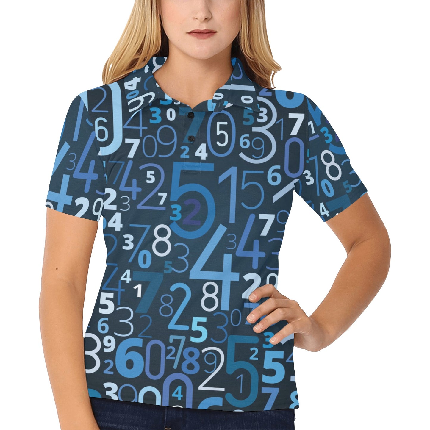 Number Pattern Print Design A02 Women's Polo Shirt