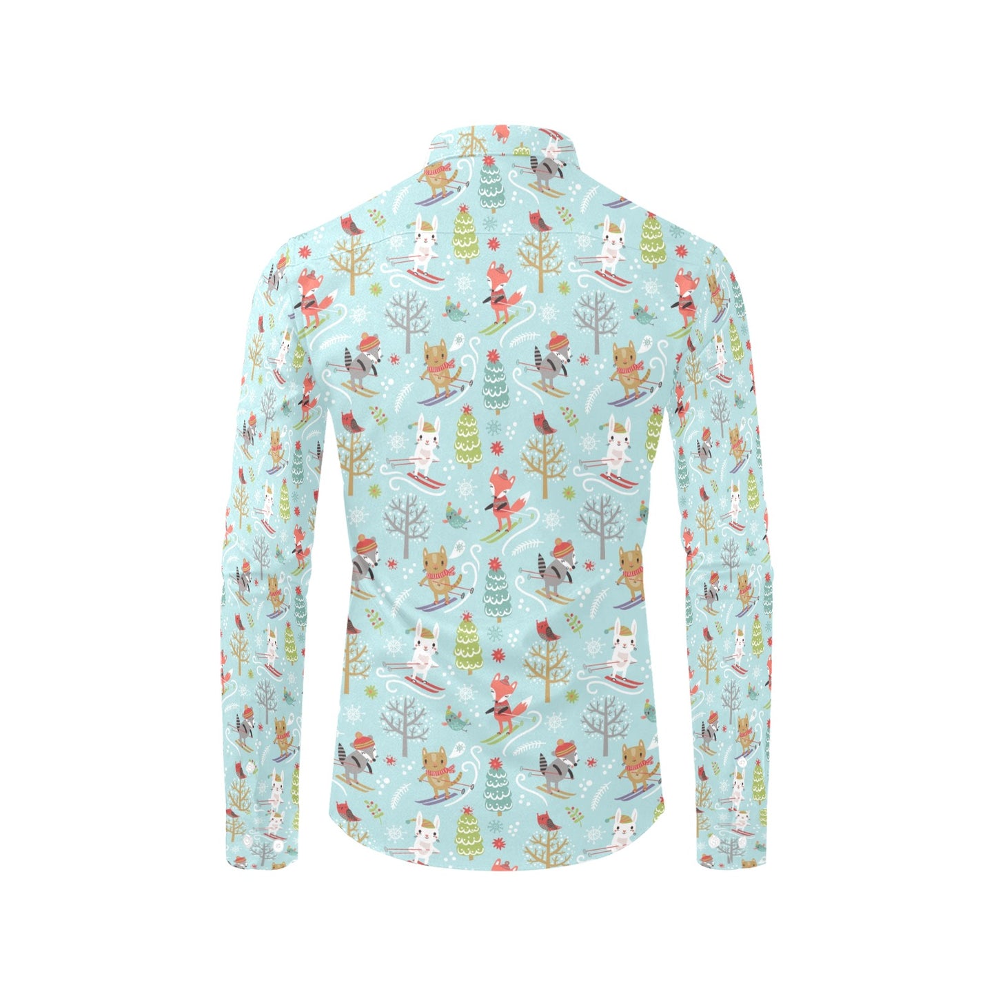 Ski Fox Cute Print Design LKS303 Men's Long Sleeve Dress Shirt